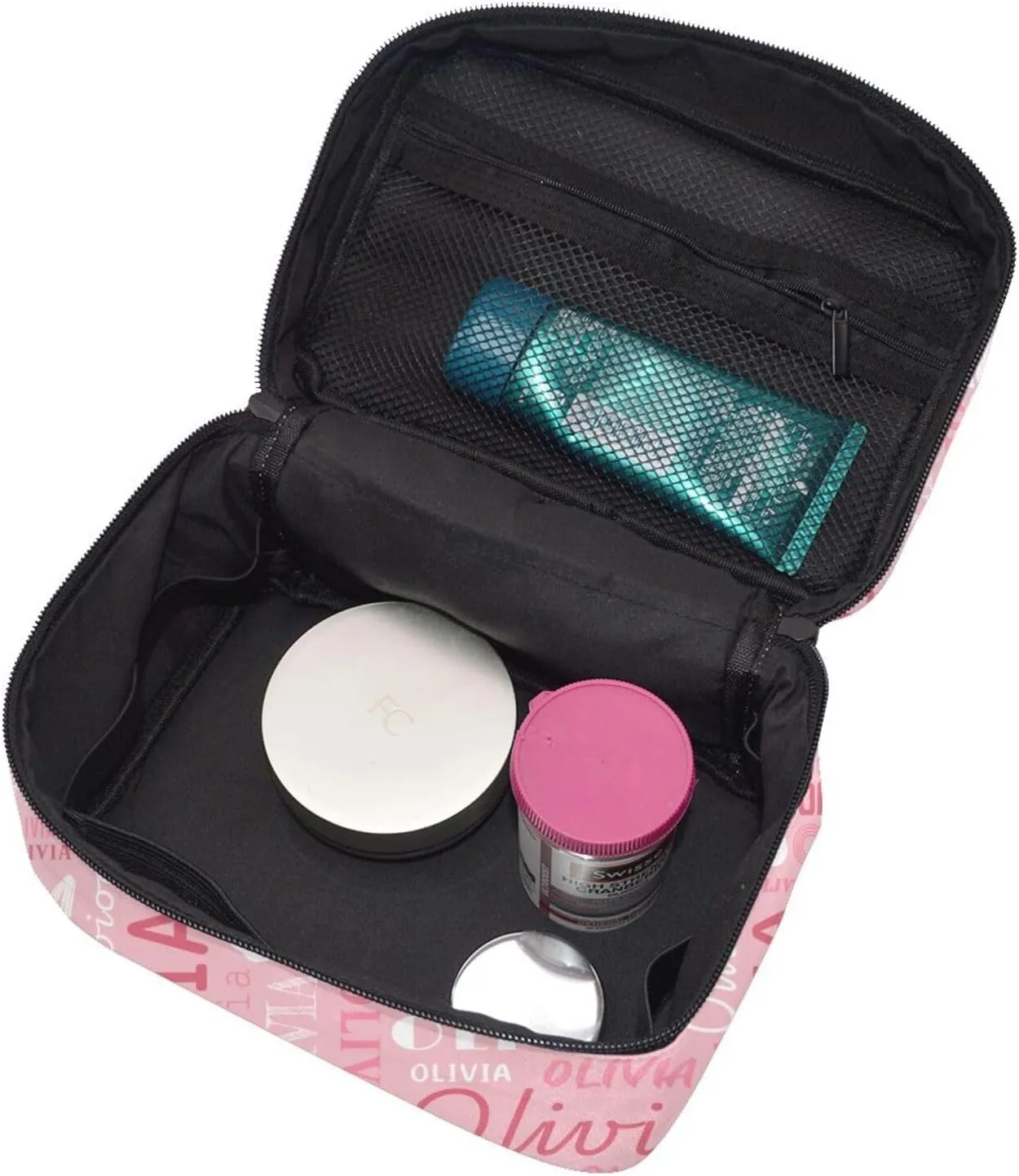 Pink Custom Makeup Bag with Name Personalized Photo Logo Text Cosmetic Case Customized Name Travel Make Up Toiletry Bags with Handles Unique Gifts for Women Bridesmaid Sister