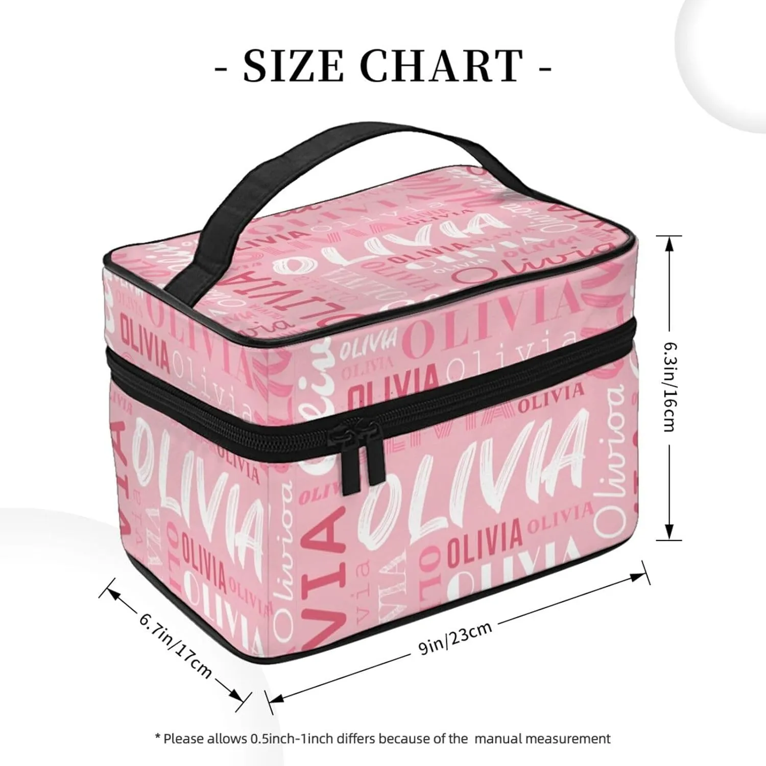 Pink Custom Makeup Bag with Name Personalized Photo Logo Text Cosmetic Case Customized Name Travel Make Up Toiletry Bags with Handles Unique Gifts for Women Bridesmaid Sister
