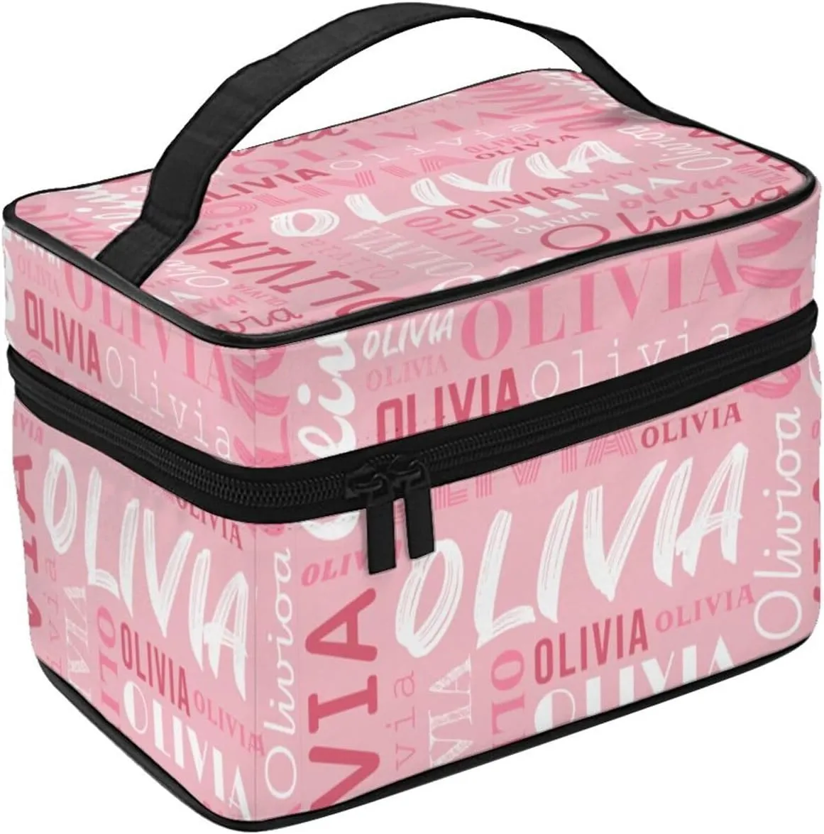 Pink Custom Makeup Bag with Name Personalized Photo Logo Text Cosmetic Case Customized Name Travel Make Up Toiletry Bags with Handles Unique Gifts for Women Bridesmaid Sister