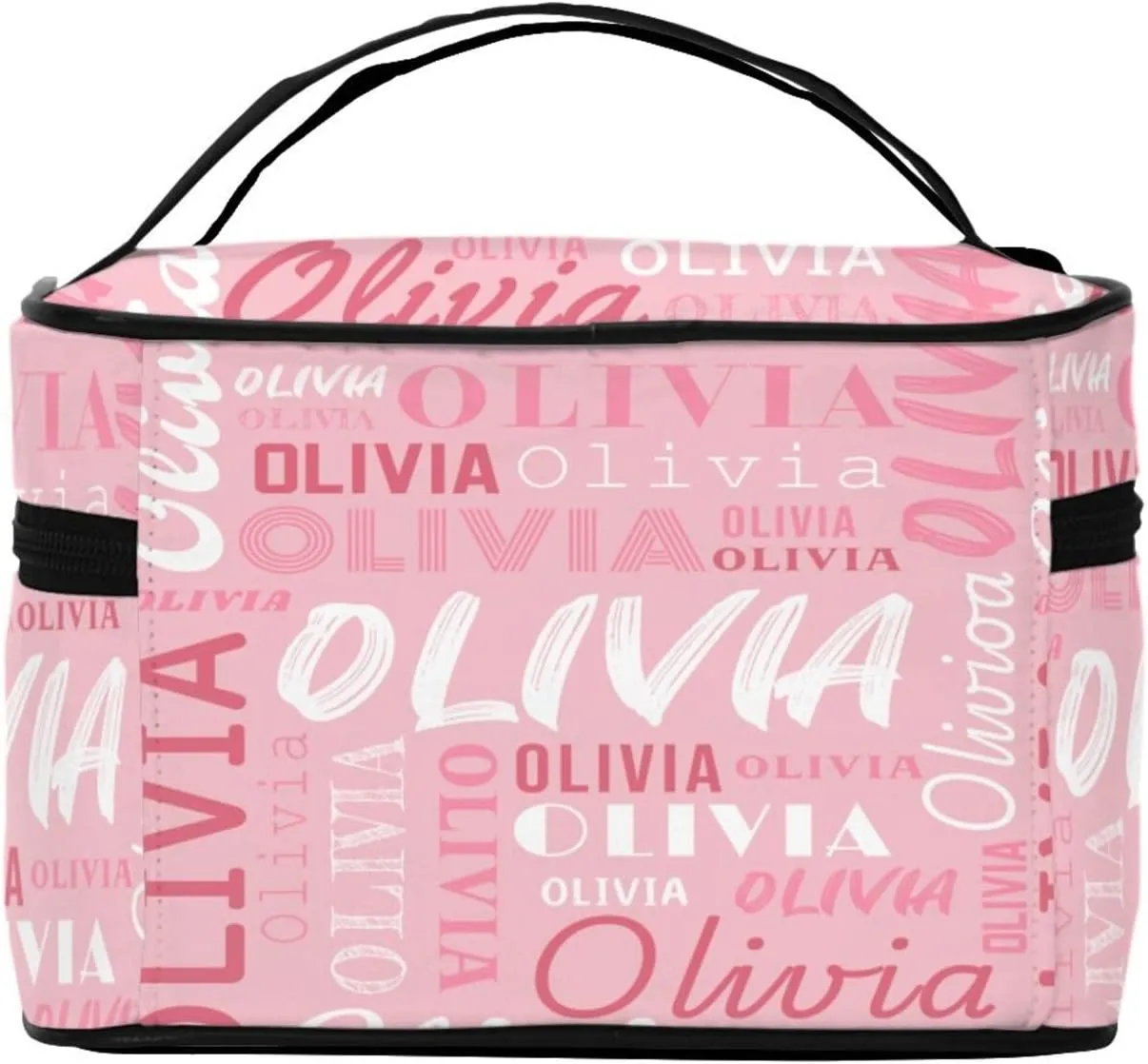 Pink Custom Makeup Bag with Name Personalized Photo Logo Text Cosmetic Case Customized Name Travel Make Up Toiletry Bags with Handles Unique Gifts for Women Bridesmaid Sister