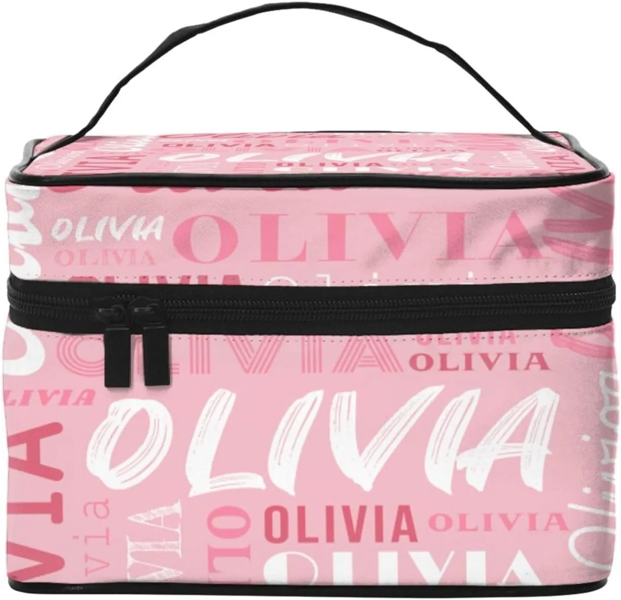 Pink Custom Makeup Bag with Name Personalized Photo Logo Text Cosmetic Case Customized Name Travel Make Up Toiletry Bags with Handles Unique Gifts for Women Bridesmaid Sister