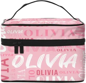 Pink Custom Makeup Bag with Name Personalized Photo Logo Text Cosmetic Case Customized Name Travel Make Up Toiletry Bags with Handles Unique Gifts for Women Bridesmaid Sister