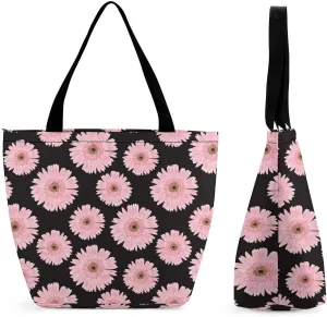 Pink Hibiscus Lily Flowers Hobo Handbags With Zipper Women's Tote Handbags