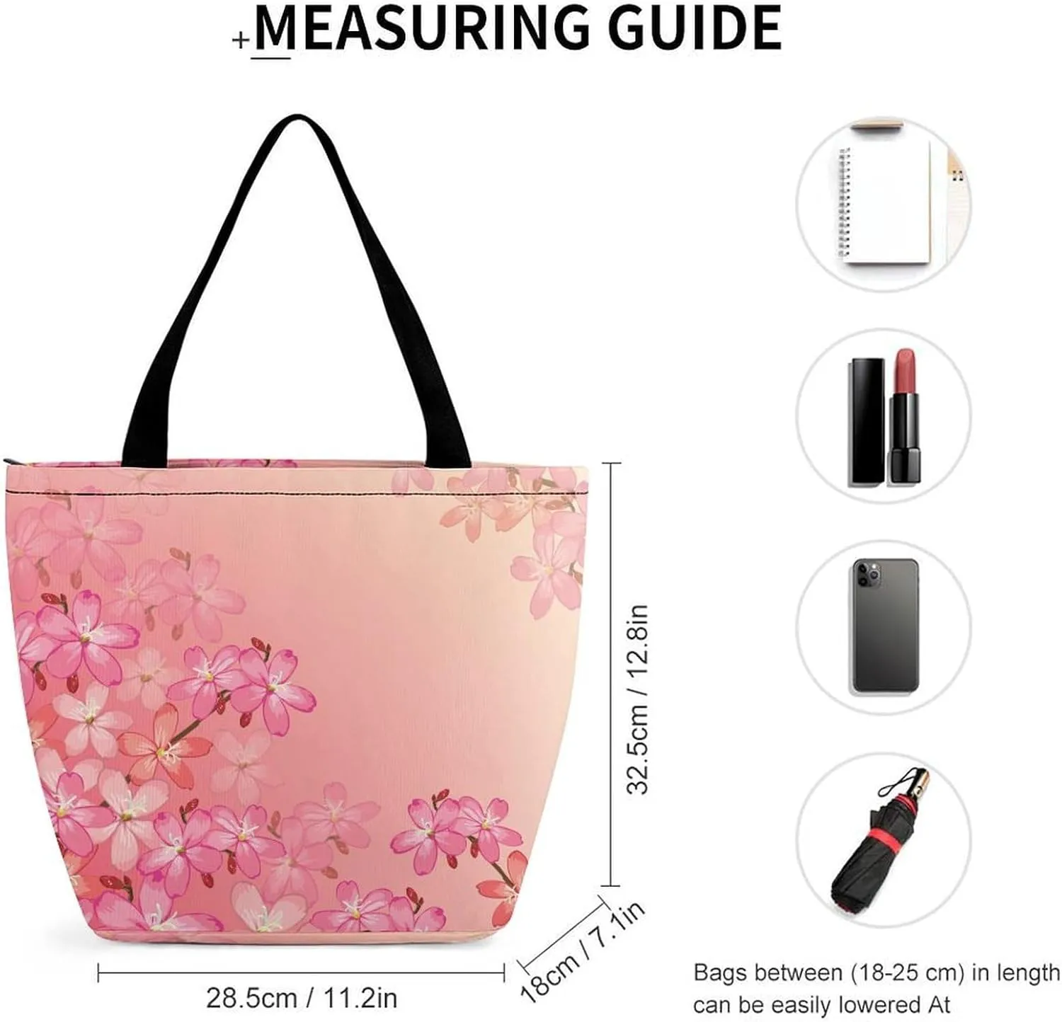 Pink Wild Flowers Print Hobo Handbags With Zipper Women's Tote Handbags