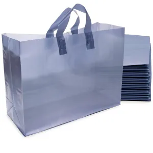Prime Line Packaging Navy Blue Gift Bags, Large Frosted Plastic Totes with Handles, Small Business, Boutique, Retail, Shopping, Bulk, 16x6x12 100 Pack