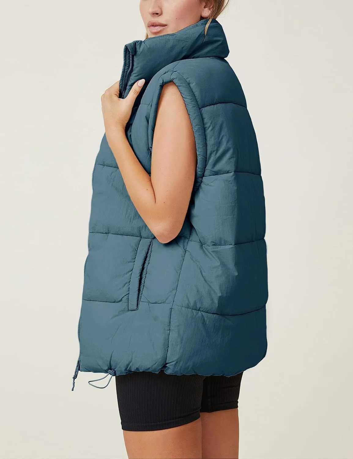 Puffer Vest Women Sleeveless Quilted Zip Up Stand Collar Oversized Coat Outwear with Pocket