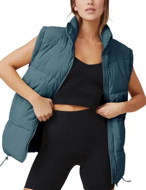 Puffer Vest Women Sleeveless Quilted Zip Up Stand Collar Oversized Coat Outwear with Pocket