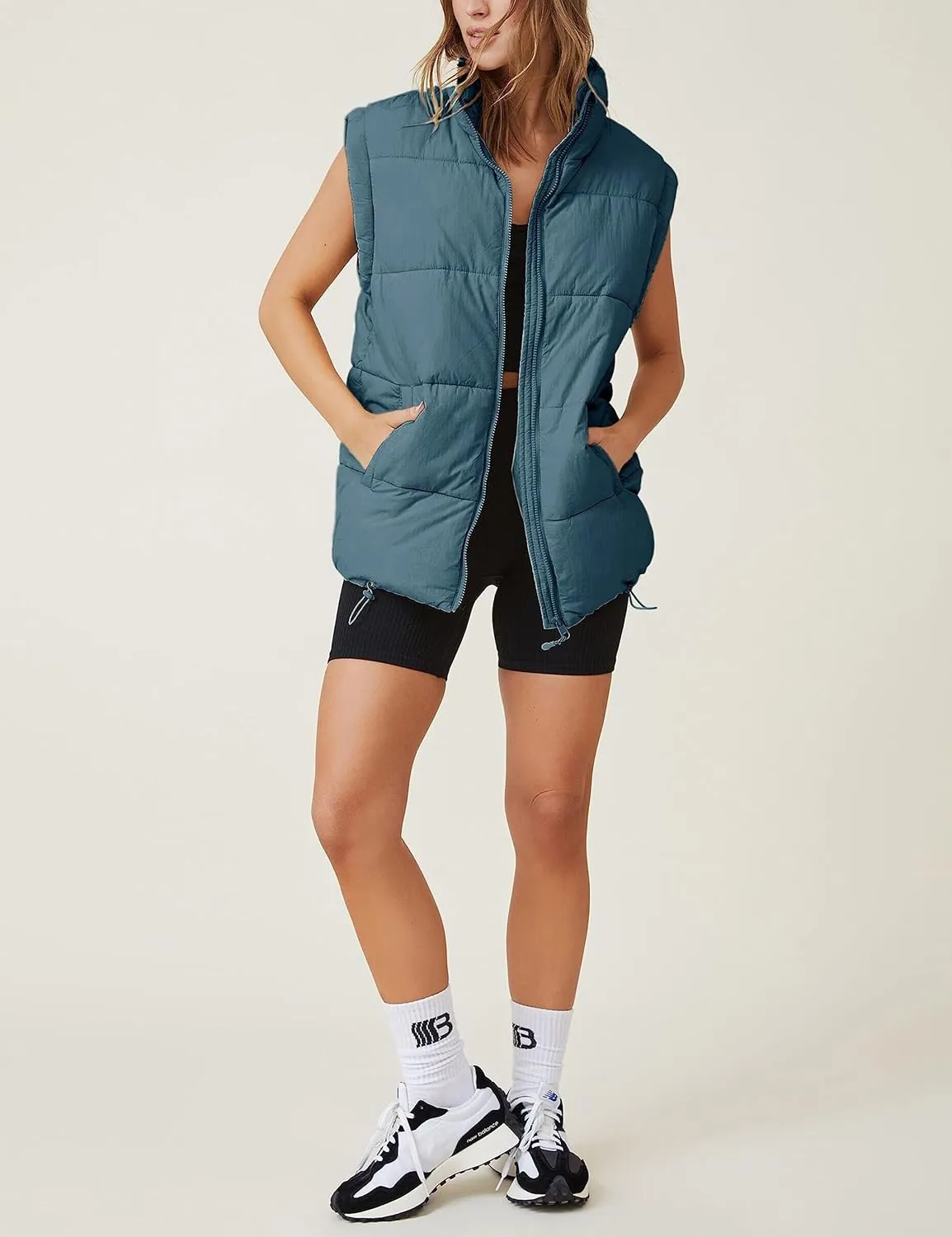 Puffer Vest Women Sleeveless Quilted Zip Up Stand Collar Oversized Coat Outwear with Pocket