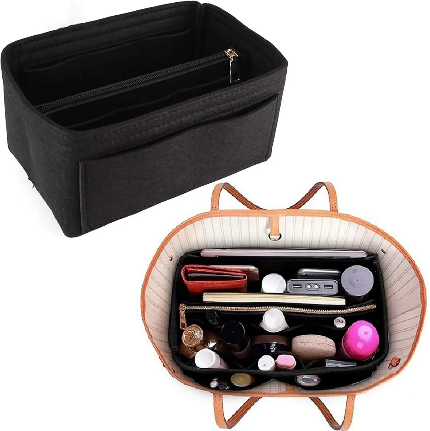 Purse Organizer Insert Felts Makeup Cosmetic Bag In Bag Handbag Tote Compartment Storage Makeup Bag Checke