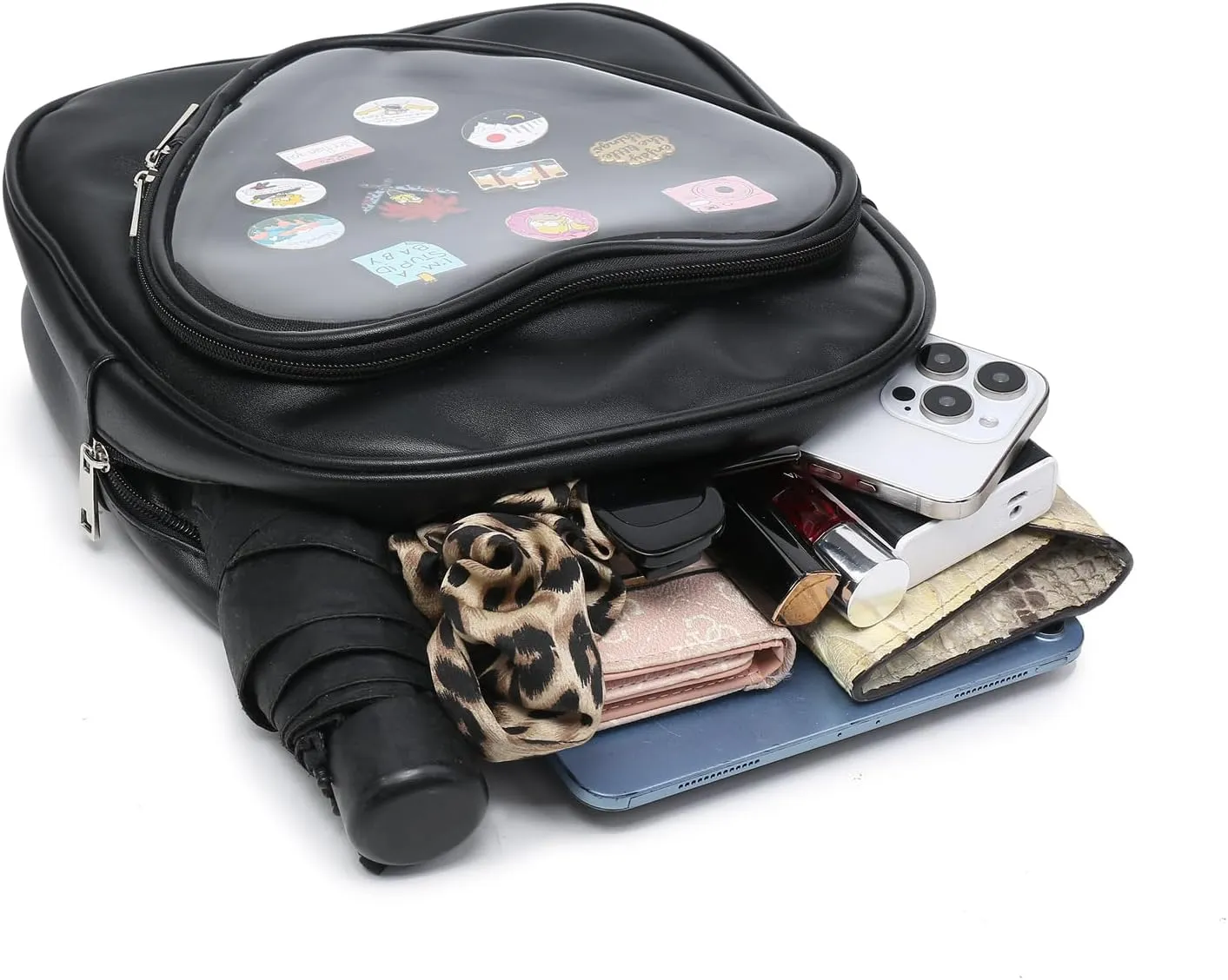 RAINBOW SMILE Ita Bag Backpack Heart Shaped Purse JK Uniform Black Pin Display Backpack for Anime Pins Display