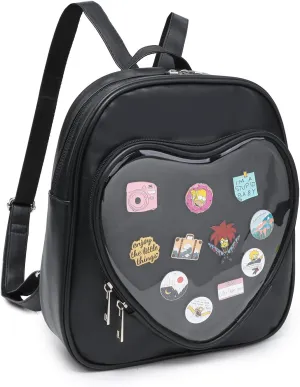 RAINBOW SMILE Ita Bag Backpack Heart Shaped Purse JK Uniform Black Pin Display Backpack for Anime Pins Display