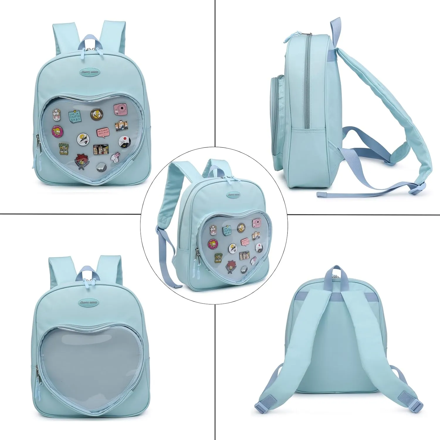 RAINBOW SMILE Ita Bag Backpack Oxford Heart Shaped Purse JK Uniform for Anime Pins Display School Travel