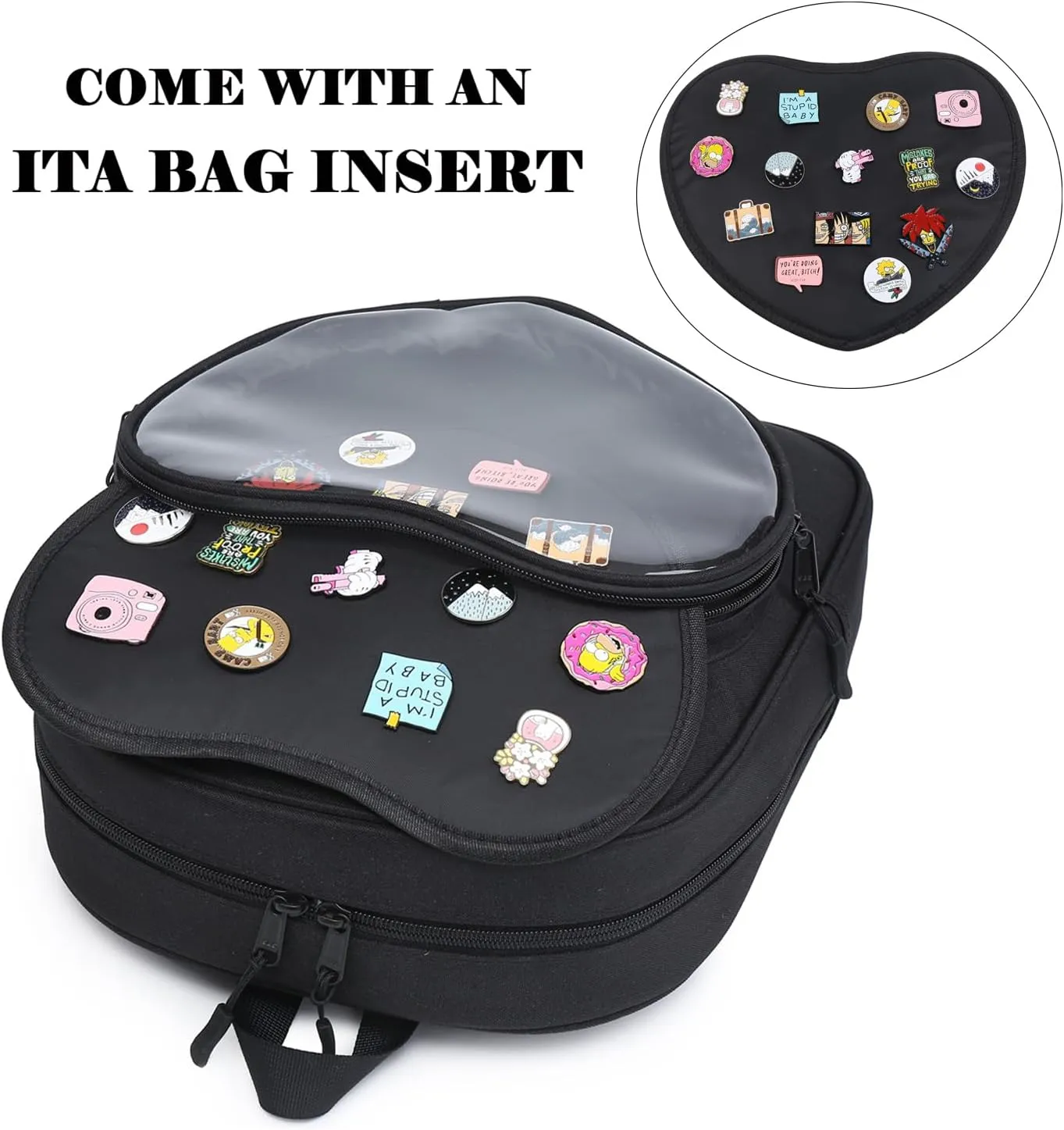 RAINBOW SMILE Ita Bag Backpack Oxford Heart Shaped Purse JK Uniform for Anime Pins Display School Travel