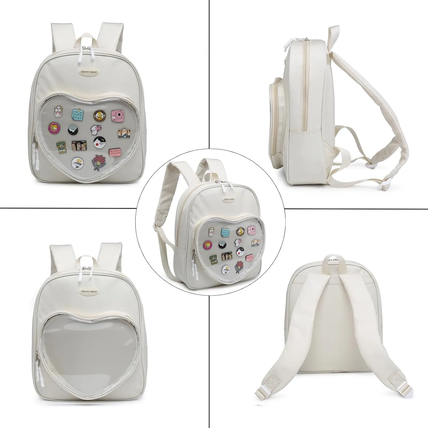 RAINBOW SMILE Ita Bag Backpack Oxford Heart Shaped Purse JK Uniform for Anime Pins Display School Travel