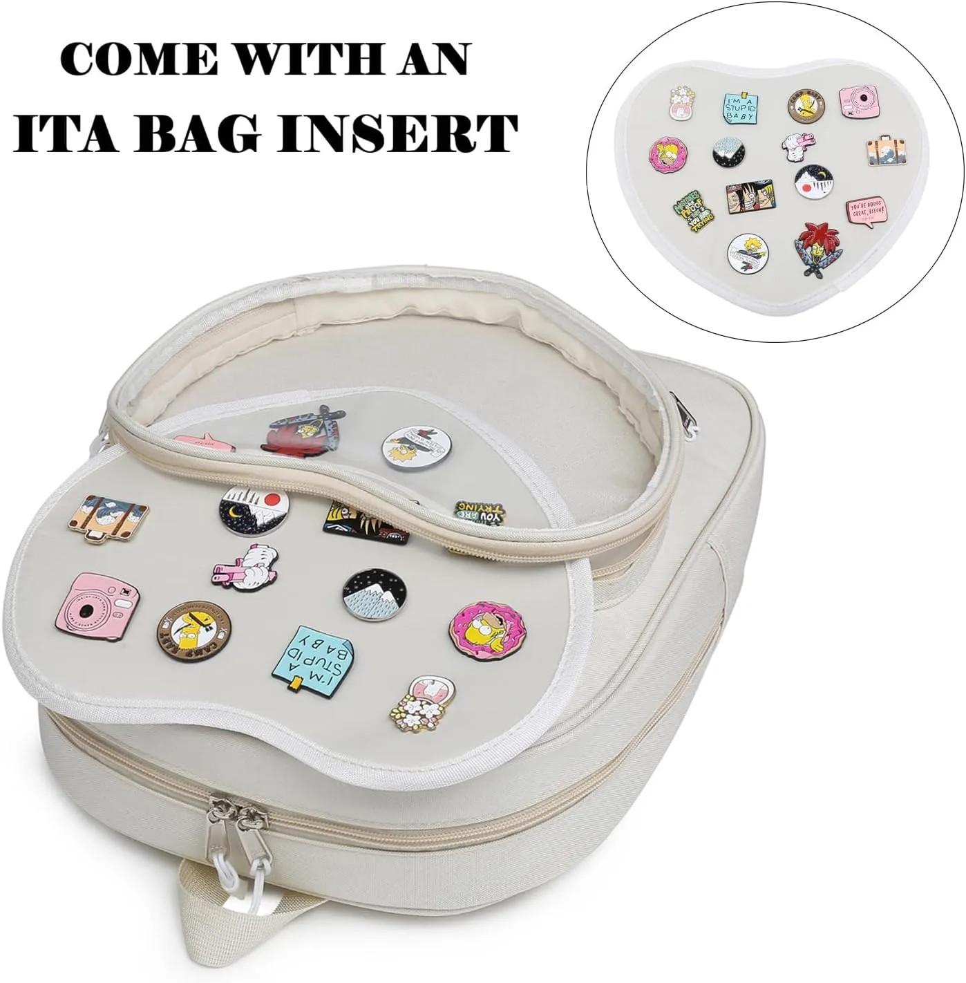 RAINBOW SMILE Ita Bag Backpack Oxford Heart Shaped Purse JK Uniform for Anime Pins Display School Travel