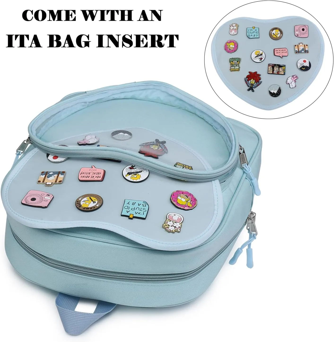 RAINBOW SMILE Ita Bag Backpack Oxford Heart Shaped Purse JK Uniform for Anime Pins Display School Travel