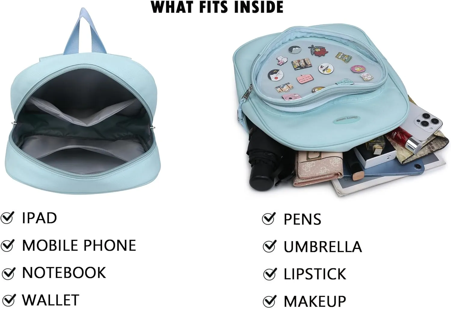 RAINBOW SMILE Ita Bag Backpack Oxford Heart Shaped Purse JK Uniform for Anime Pins Display School Travel