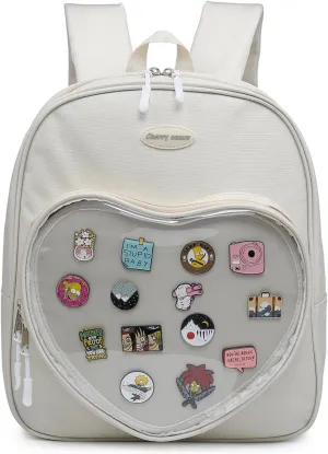 RAINBOW SMILE Ita Bag Backpack Oxford Heart Shaped Purse JK Uniform for Anime Pins Display School Travel