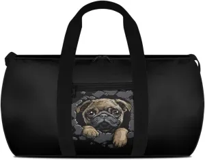 Rchsmod Pug Dog Print Gym Bag for Men Women 3D Design Travel Duffel Bag Tear Resistant Duffel Bag Lightweight Weekender Overnight Tote Bag Zipper Sports Equipment Organizer for Gym Travel Fitness