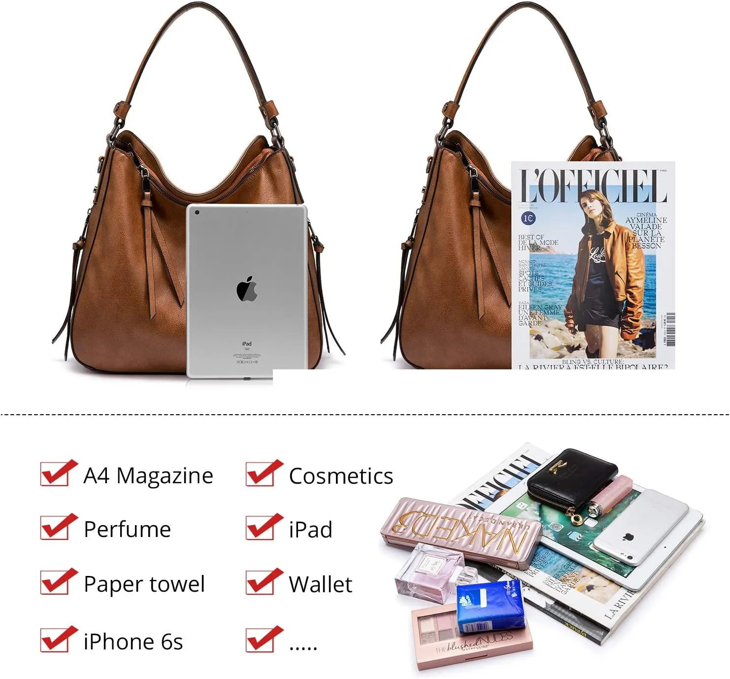Realer Hobo Crossbody Bags for Women Designer Faux Leather Hobo Handbags Retro Large Size Shoulder Bag Bucket Purse