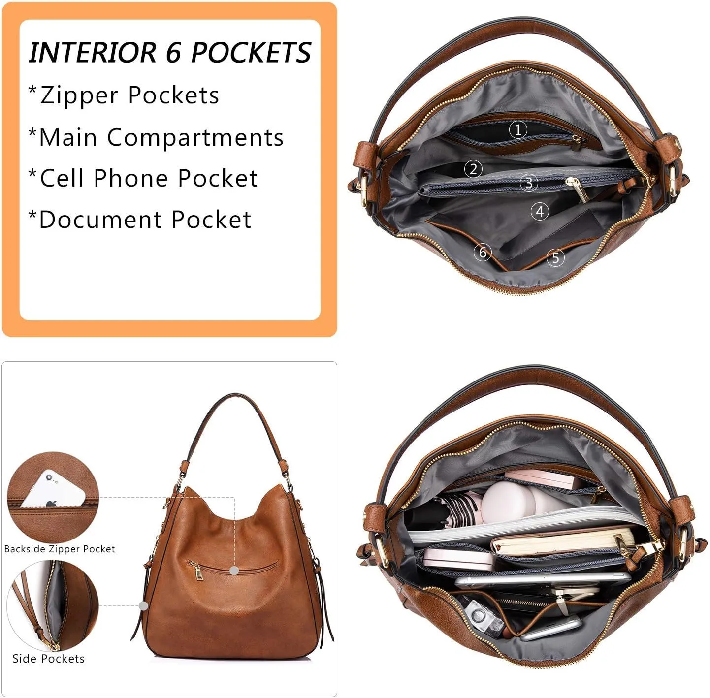 Realer Hobo Crossbody Bags for Women Designer Faux Leather Hobo Handbags Retro Large Size Shoulder Bag Bucket Purse