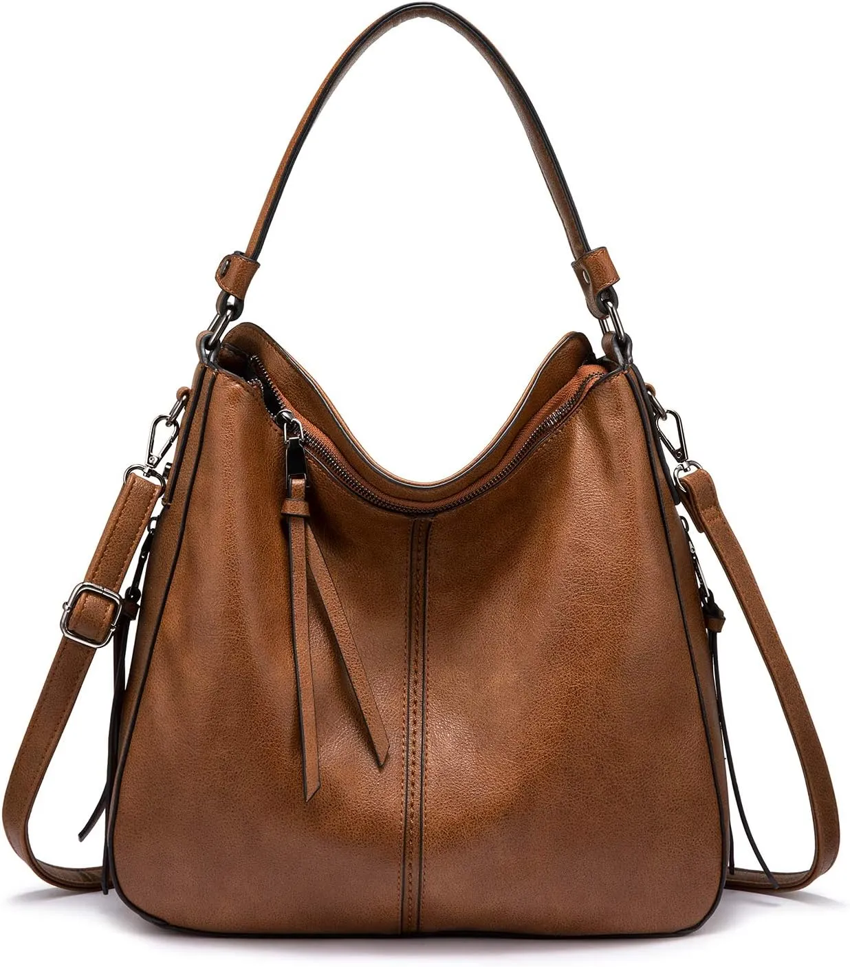 Realer Hobo Crossbody Bags for Women Designer Faux Leather Hobo Handbags Retro Large Size Shoulder Bag Bucket Purse