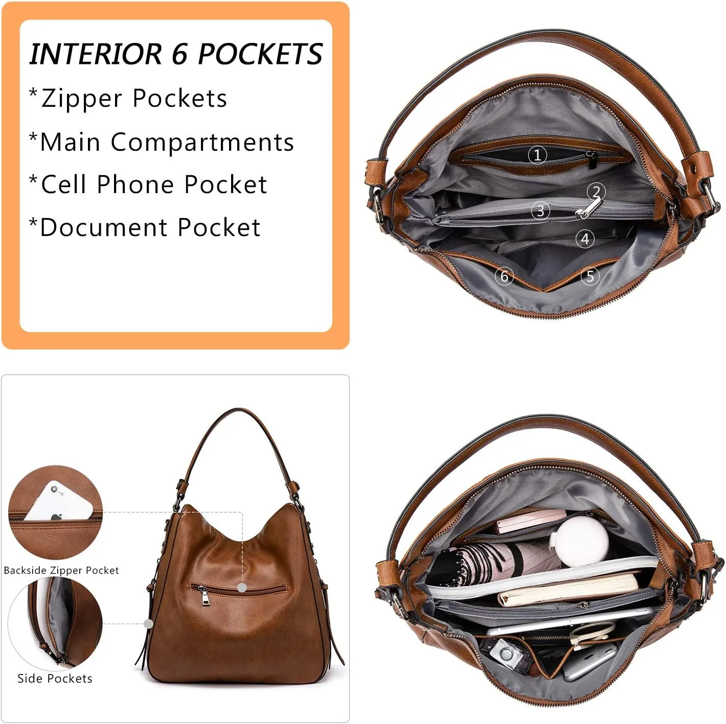 Realer Hobo Crossbody Bags for Women Designer Faux Leather Hobo Handbags Retro Large Size Shoulder Bag Bucket Purse