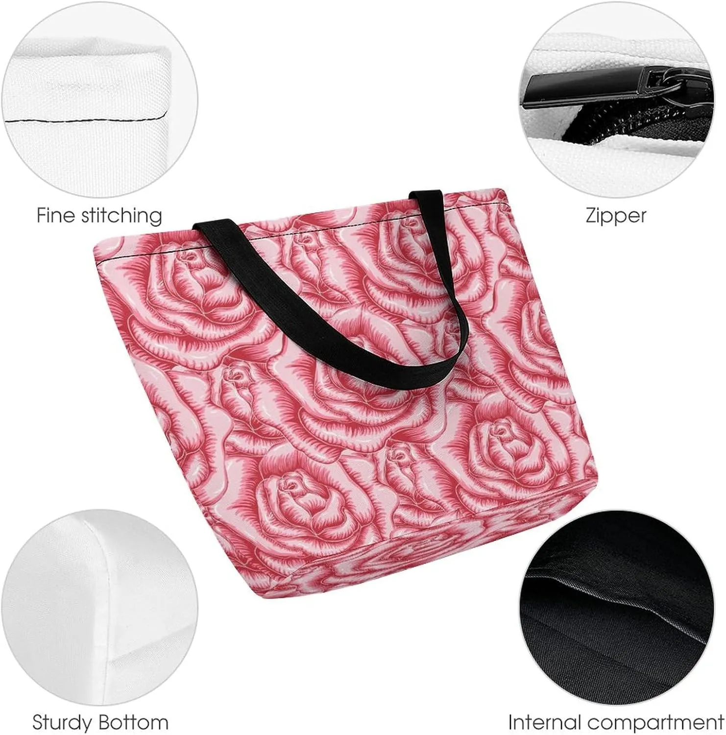 Red Rose Flowers Print Hobo Handbags With Zipper Women's Tote Handbags
