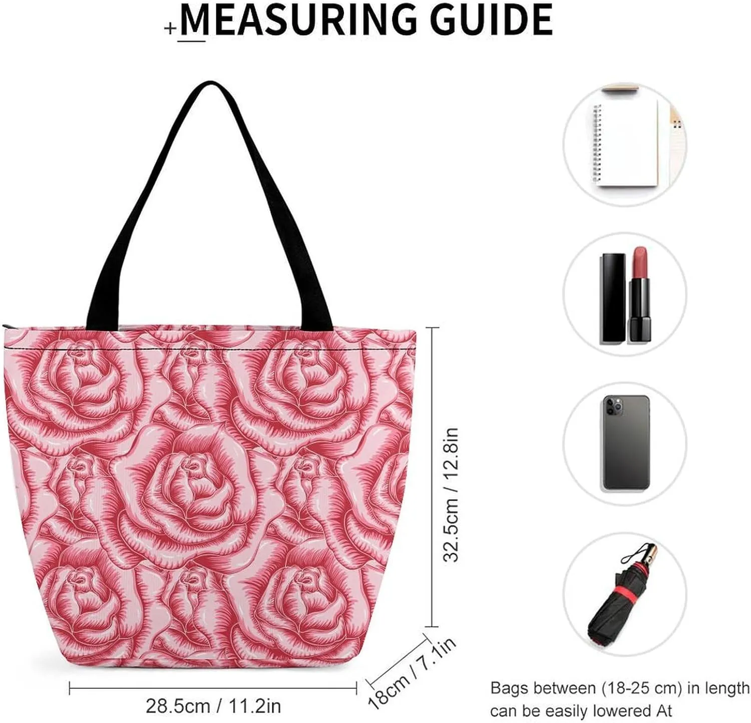Red Rose Flowers Print Hobo Handbags With Zipper Women's Tote Handbags