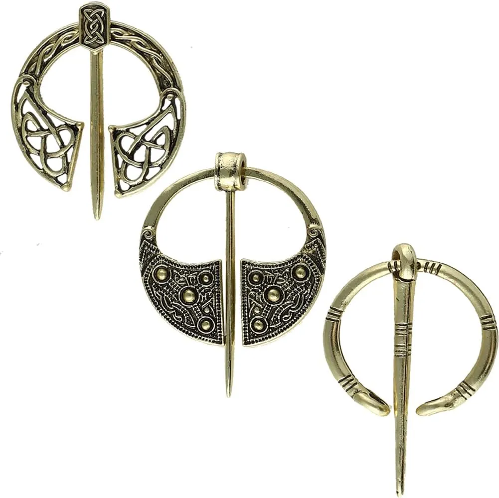 Retro Viking Brooches Cloak Pins Celtic Scarf Shawl Buckle Medieval Clasp Pin Brooch Penannular Brooch for Women Men Jewelry Costume 3Pcs Set