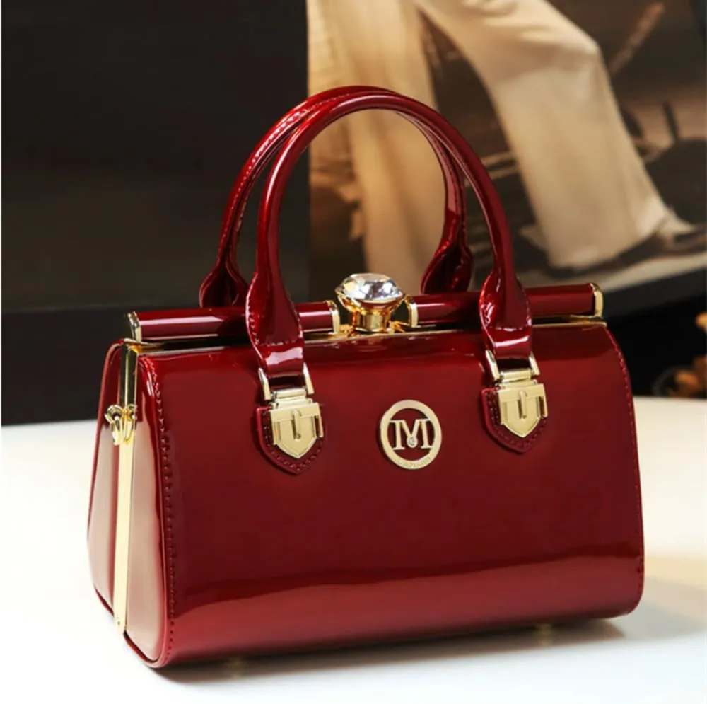Rhinestone Buckle Shoulder Bag for Women's Leather Top Handle Satchel Crossbody Handbags Evening Bag Purses Hard
