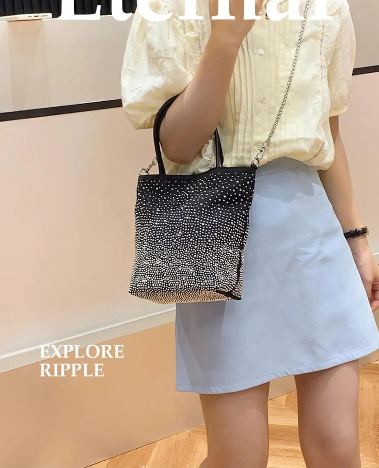 Rhinestone Tote Bag Handbag for Women Summer Shiny Shoulder Hobo Large Canvas Bucket Messenger Beach Bags
