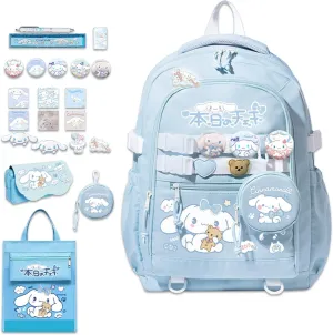 Roffatide Anime Kawaii School Backpack with 12 Pcs Accessories Cartoon Travel Aesthetic New Semester Bag with Cute Pins Anti-Theft Laptop Backpack Travel Daypacks Student Bag for Girls