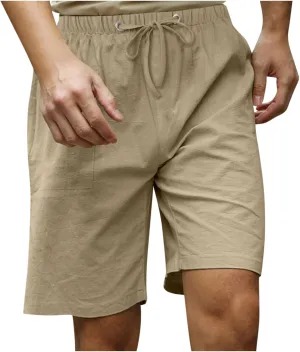 RTRDE Men's Shorts Casual Fashion Cotton Linen Drawstring Solid Color Beach Short Pants Shorts Men