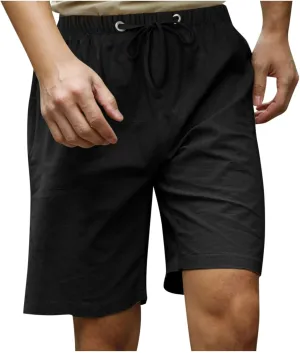 RTRDE Men's Shorts Casual Fashion Cotton Linen Drawstring Solid Color Beach Short Pants Shorts Men