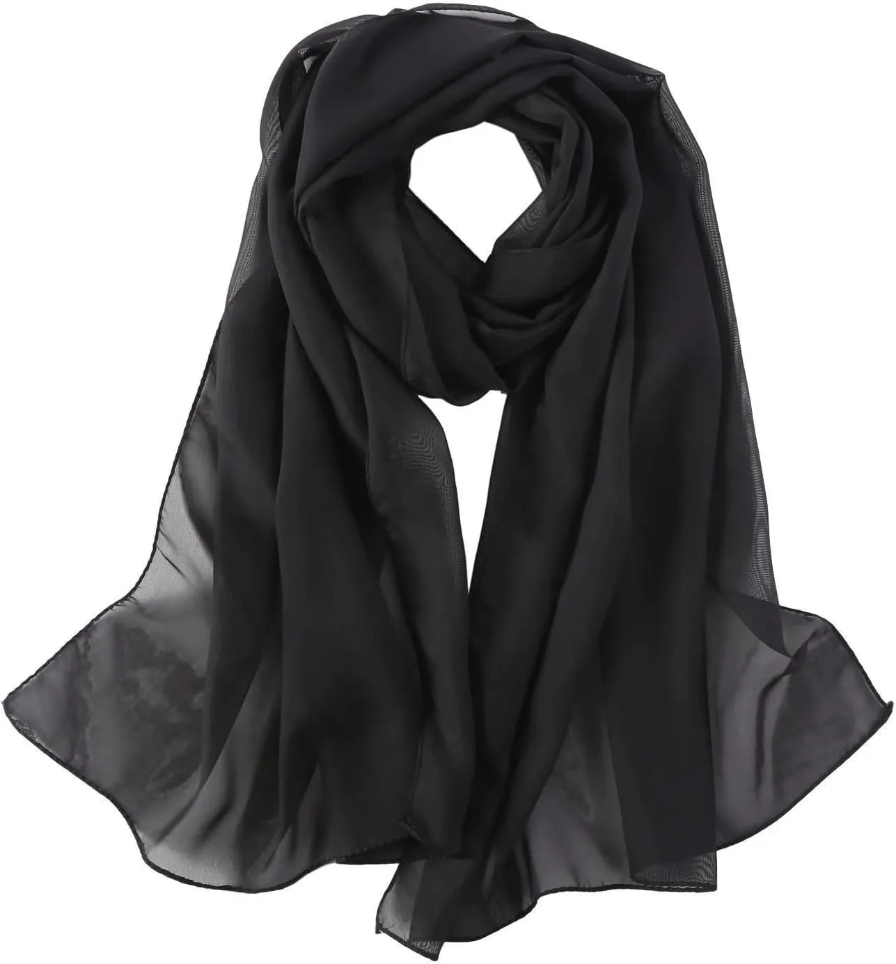 Sheer-Silk-Scarf for Women Black Long Scarf Chiffon Shawl Wrap for Evening Dresses Wedding Party Dress Accessory