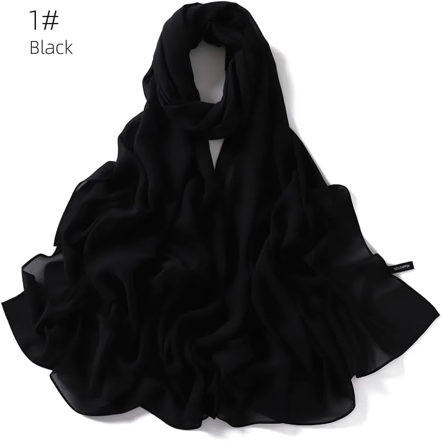 Sheer-Silk-Scarf for Women Black Long Scarf Chiffon Shawl Wrap for Evening Dresses Wedding Party Dress Accessory
