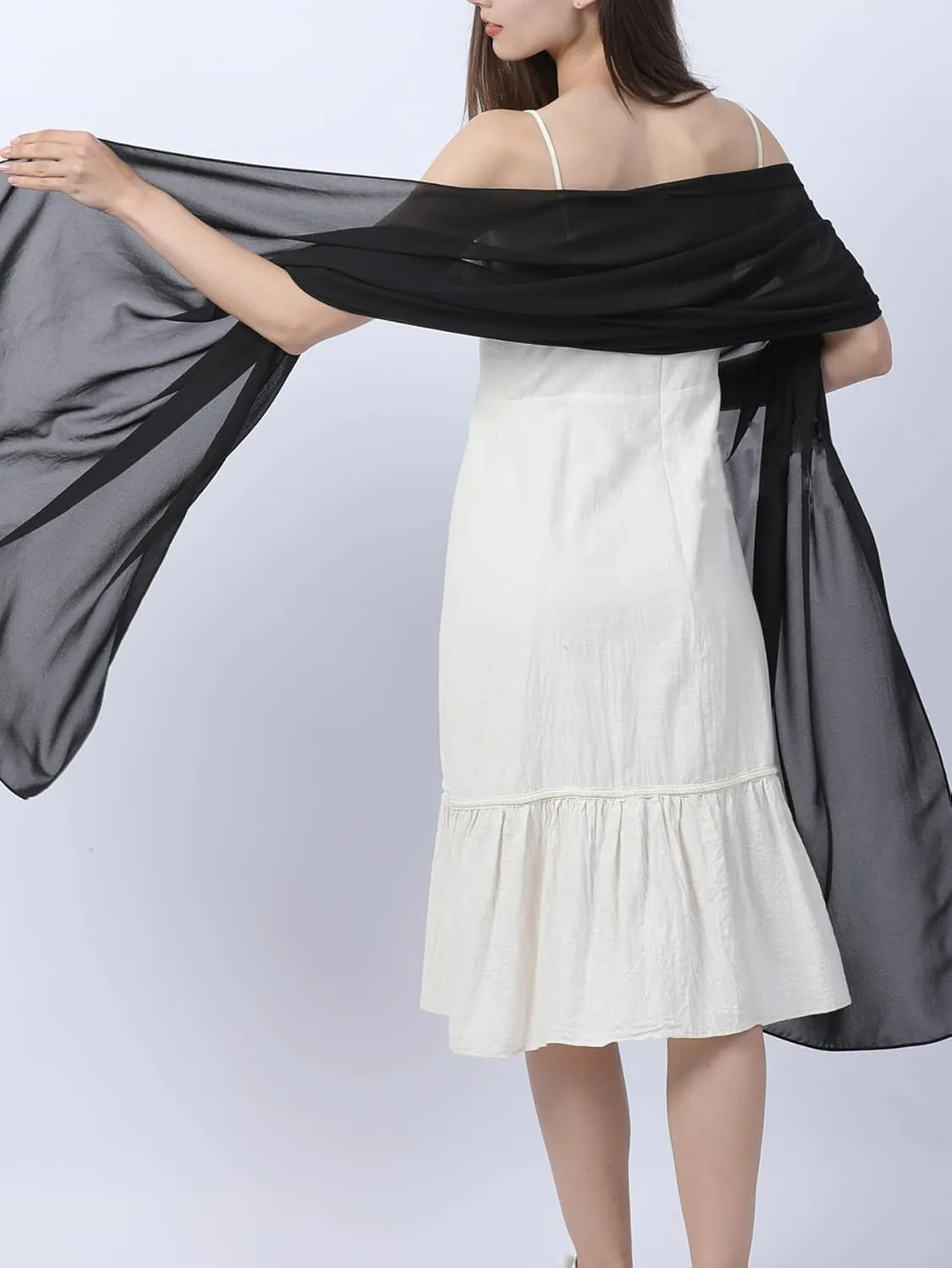 Sheer-Silk-Scarf for Women Black Long Scarf Chiffon Shawl Wrap for Evening Dresses Wedding Party Dress Accessory