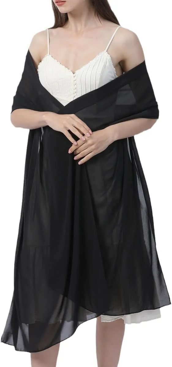 Sheer-Silk-Scarf for Women Black Long Scarf Chiffon Shawl Wrap for Evening Dresses Wedding Party Dress Accessory