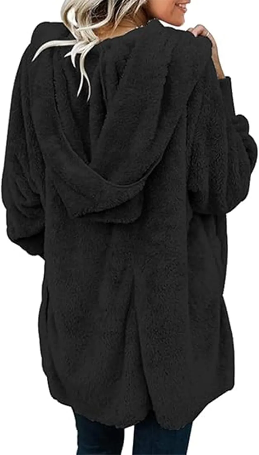 Sherpa Jacket Women Fuzzy Fleece Oversized Open Front Hooded Cardigan Soft Fluffy Sweaters Winter Coats with Pockets