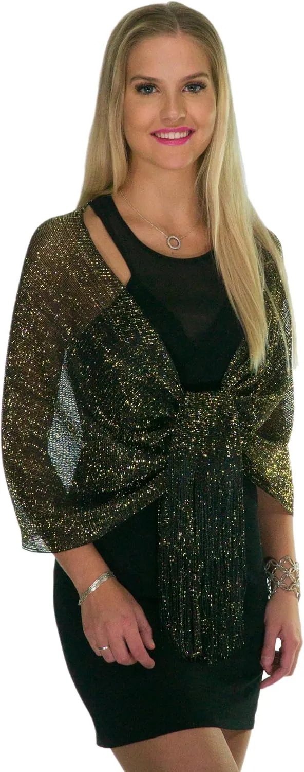 ShineGlitz Shawls and Wraps for Evening Dresses, Metallic Glitter Shawls for Women, Sparkling Wedding Giving Shawl Gift