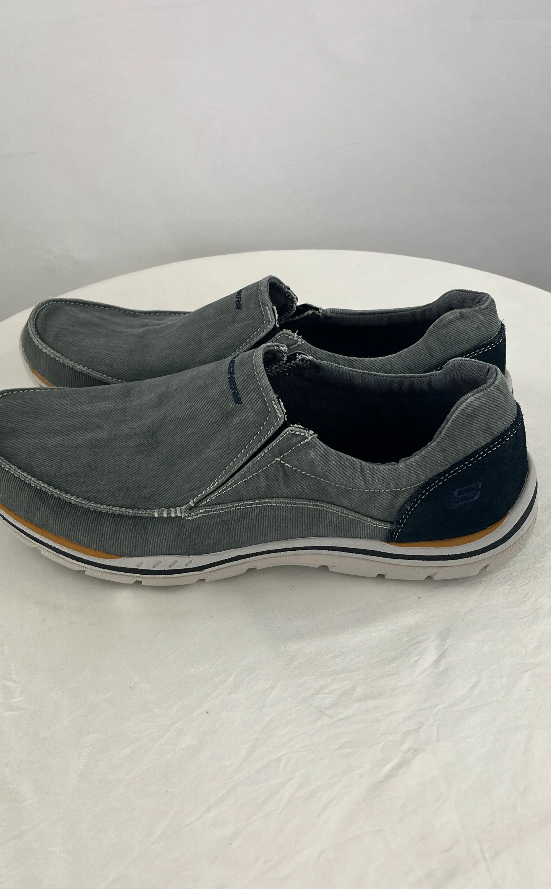 Skechers Men's Expected Avillo Blue Grey Canvas Loafers Sneakers Size 14 NWD