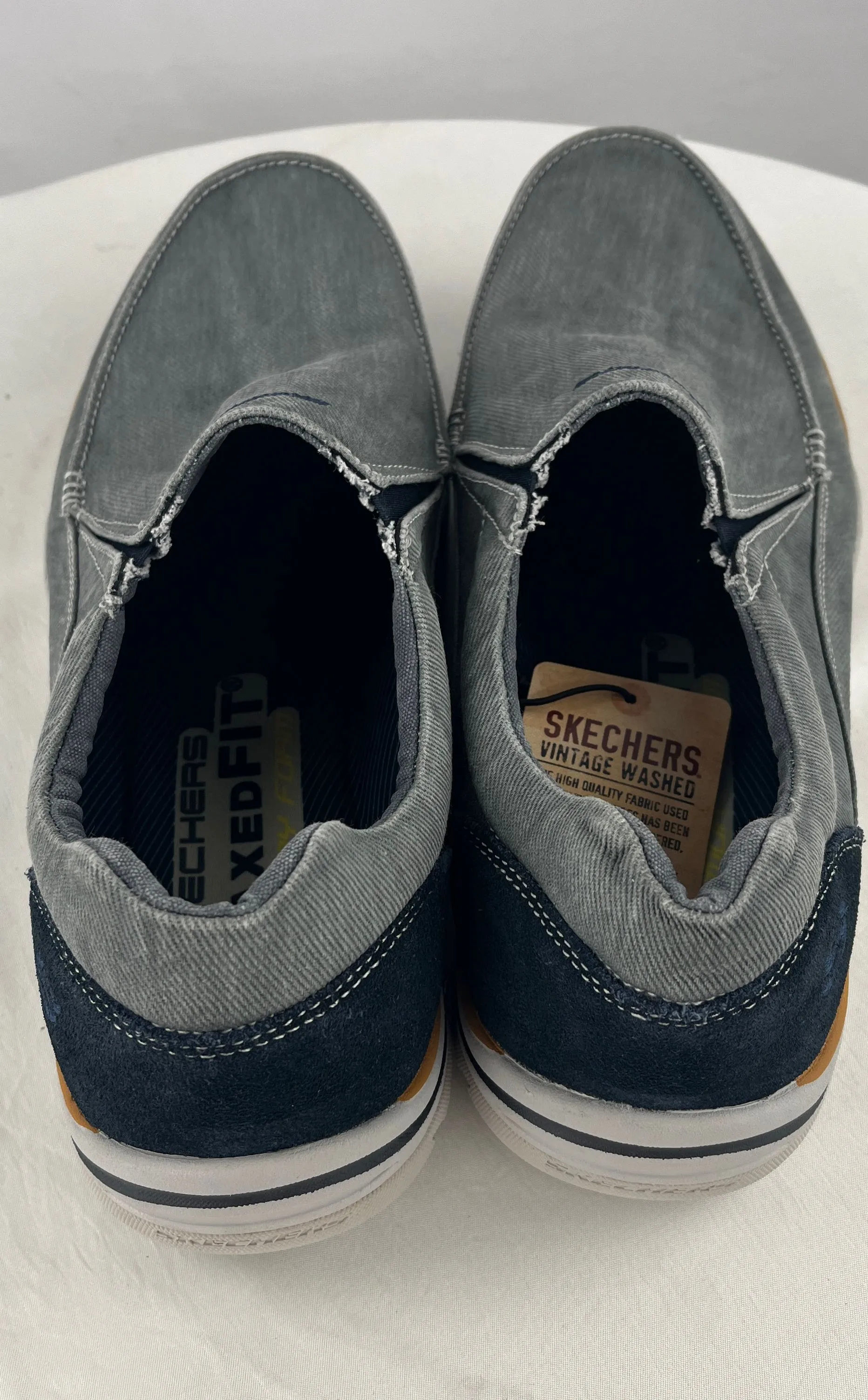 Skechers Men's Expected Avillo Blue Grey Canvas Loafers Sneakers Size 14 NWD