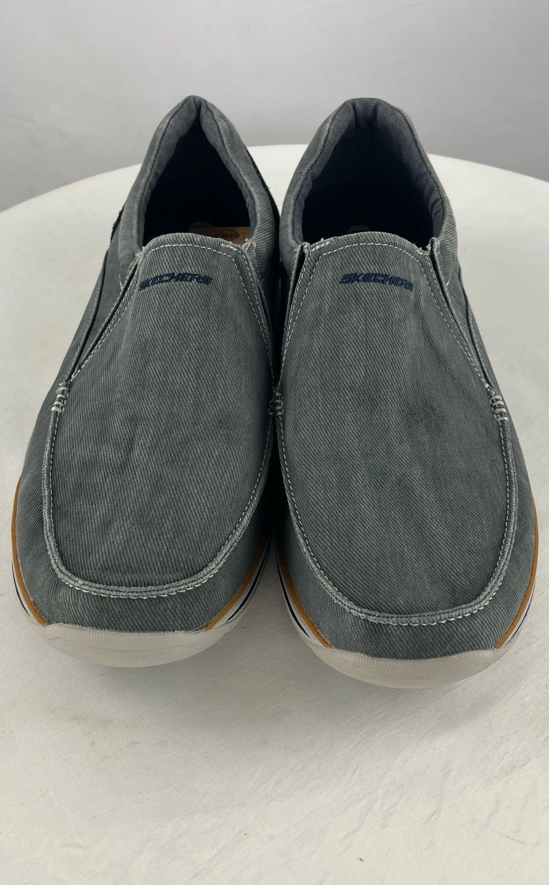 Skechers Men's Expected Avillo Blue Grey Canvas Loafers Sneakers Size 14 NWD