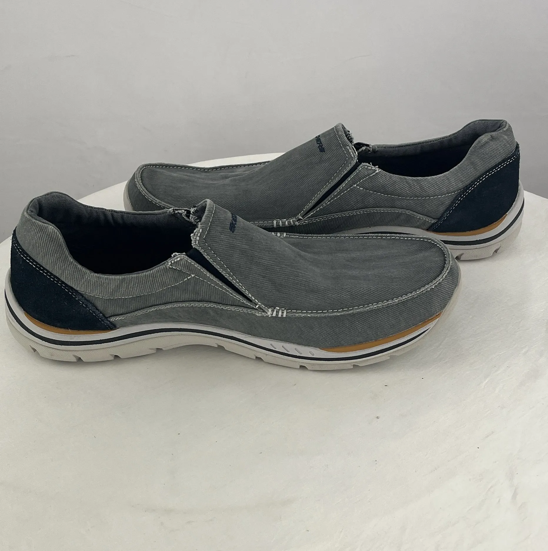 Skechers Men's Expected Avillo Blue Grey Canvas Loafers Sneakers Size 14 NWD