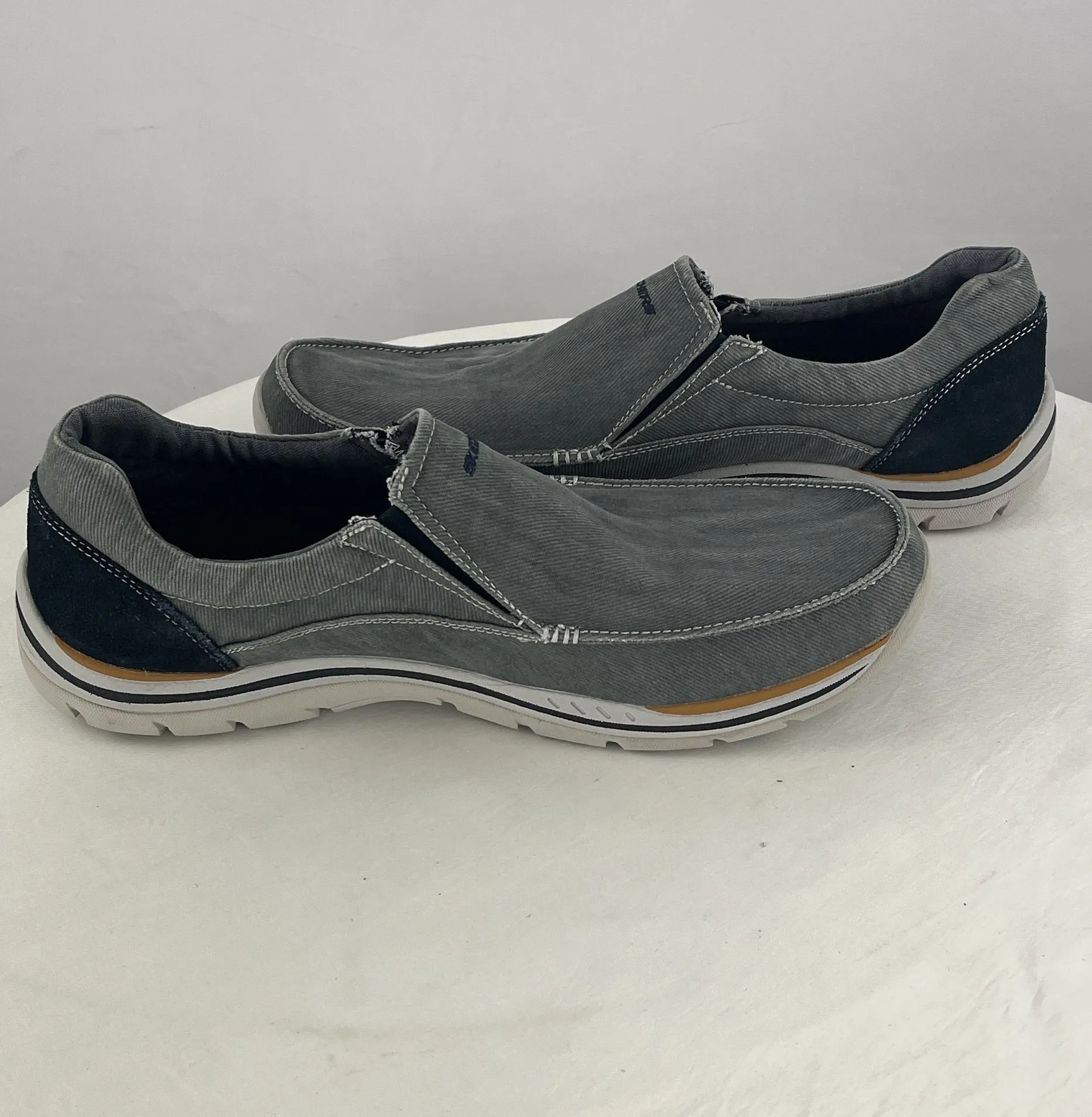 Skechers Men's Expected Avillo Blue Grey Canvas Loafers Sneakers Size 14 NWD