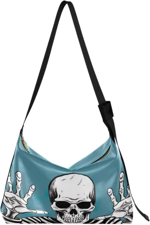 Skull Shirt Tote Bag for Women Large Hobo Bags Slouchy Crossbody Bag Leather Bags with Adjustable Strap for School