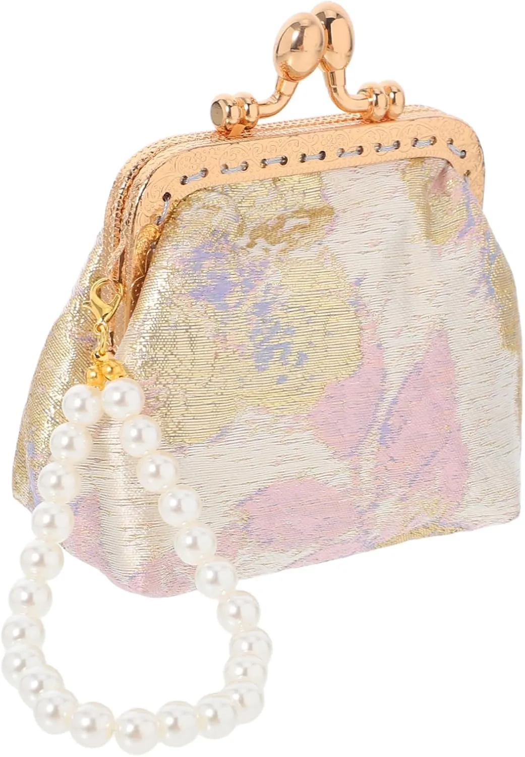 SOIMISS Handmade Chinese Brocade Pearl Hand Wallet Floral Coin Purse Elegant Jewelry Bag Traditional Craftsmanship Perfect Present