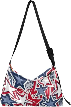 Stars American Tote Bag for Women Large Hobo Bags Hobo Crossbody Handbag Leather Bags with Adjustable Strap for School