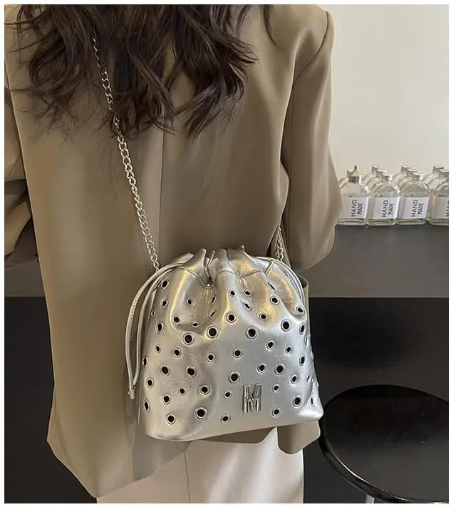 Studded Purse Bucket Bag Studded Crossbody Purses for Women Vegan Leather Bag Y2k Purse Punk Bag
